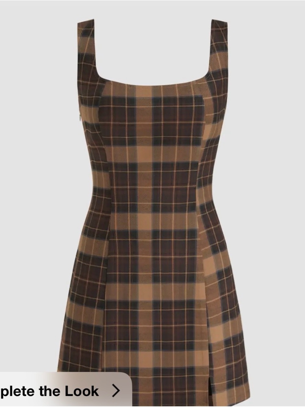 Plaid Square-Neck A-Line Dress in Brown